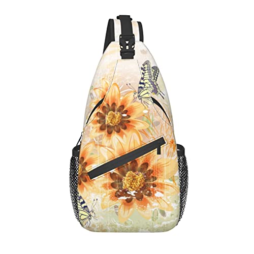 Sling Bag Vintage Frühling Gelbe Blume Schmetterling Wandern Daypack Crossbody Schulter Rucksack Reise Brusttasche für Männer Frauen von Lawenp