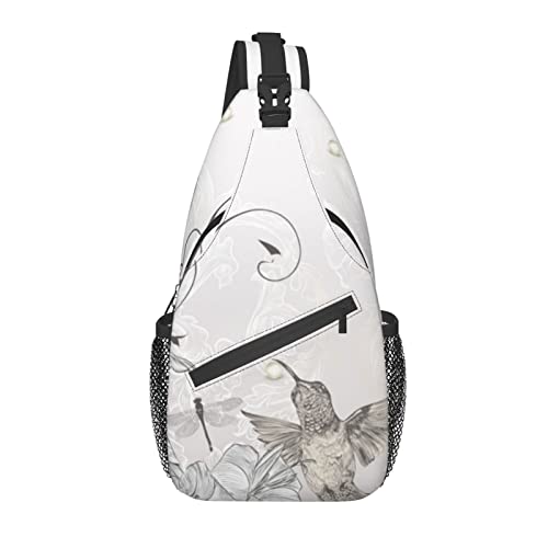 Sling Bag Vintage Kolibri Blume Frühling Wandern Daypack Crossbody Schulter Rucksack Reise Brusttasche für Männer Frauen von Lawenp