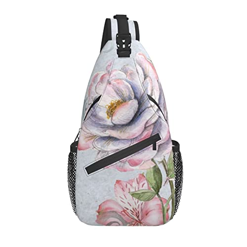 Sling Bag Vintage Rose Blumen Schmetterling Wandern Daypack Crossbody Schulter Rucksack Reise Brusttasche für Männer Frauen von Lawenp