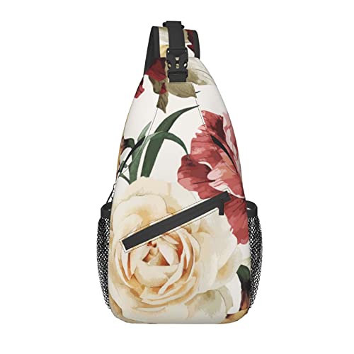 Sling Bag Vintage Rose Floral Pfingstrose Retro Wandern Daypack Crossbody Schulter Rucksack Reise Brusttasche für Männer Frauen von Lawenp
