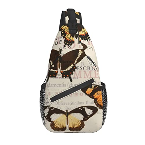 Sling Bag Vintage Schmetterling Blume Vintage Retro Wandern Daypack Crossbody Schulter Rucksack Reise Brusttasche für Männer Frauen von Lawenp