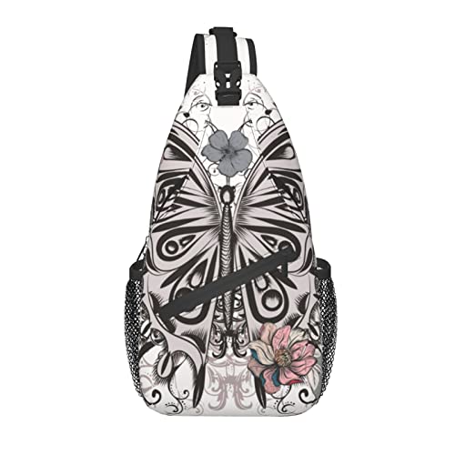 Sling Bag Vintage Schmetterling Blume Wandern Daypack Crossbody Schulter Rucksack Reise Brusttasche für Männer Frauen von Lawenp