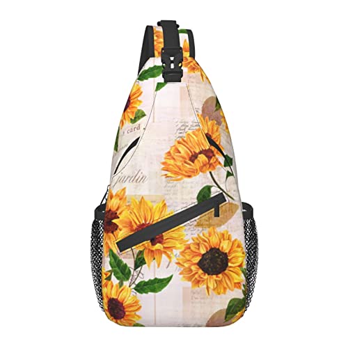 Sling Bag Vintage Sonnenblume Blumen Aquarell Wandern Daypack Crossbody Schulter Rucksack Reise Brusttasche für Männer Frauen von Lawenp