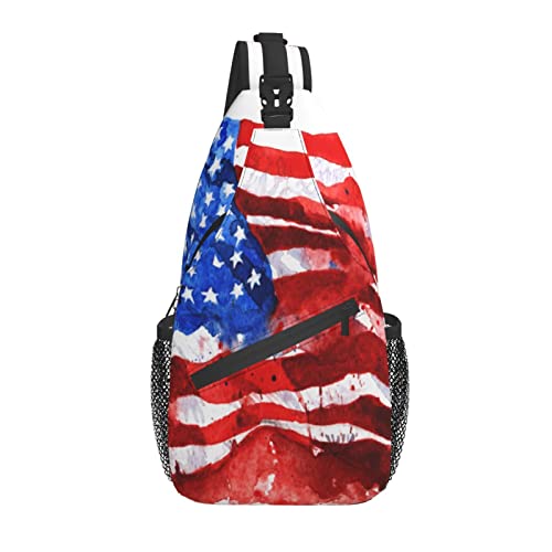 Sling Bag Wasserfarbe Amerikanische Flagge Splash Wandern Tagesrucksack Umhängetasche Schulterrucksack Reise Brusttasche für Männer Frauen von Lawenp