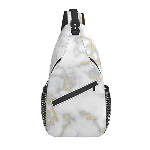 Sling Bag Weiß Grau Gold Marmor Wandern Daypack Crossbody Schulterrucksack Reise Brusttasche für Männer Frauen von Lawenp
