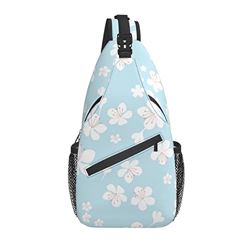 Sling Bag White Cherry Flower Blue Wander-Daypack Crossbody-Schulterrucksack Reise-Brustrucksack für Männer und Frauen von Lawenp