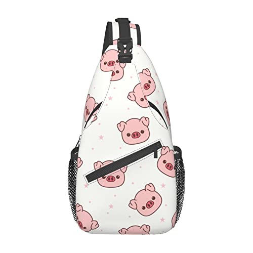 Sling Bag mit niedlichem Cartoon-Schweinmuster, Wander-Tagesrucksack, Crossbody-Schulterrucksack, Reise-Brustrucksack für Männer und Frauen von Lawenp