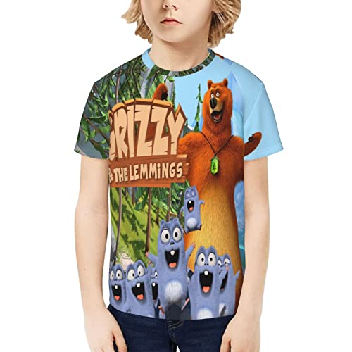 T-Shirts für Grizzy und die Lemminge, doppeltes Druckdesign, Jungen-Reise-T-Shirt, Herren-Kurzarm-T-Shirts, X-Small von Lawenp