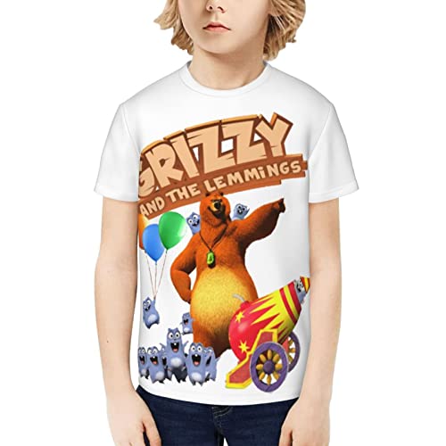 T-Shirts für Grizzy und die Lemminge Kurzärmliges T-Shirt mit Rundhalsausschnitt, weiches Baumwoll-Polyester, Unisex-Freizeit-T-Shirts, X-Small von Lawenp