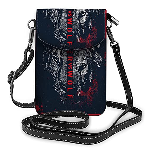 Tiergesicht Crossbody Handy Geldbörse Vintage Wolf Tiger Abstrakt Aztec Carnivore Predator Wild BlackWallet Handtasche von Lawenp