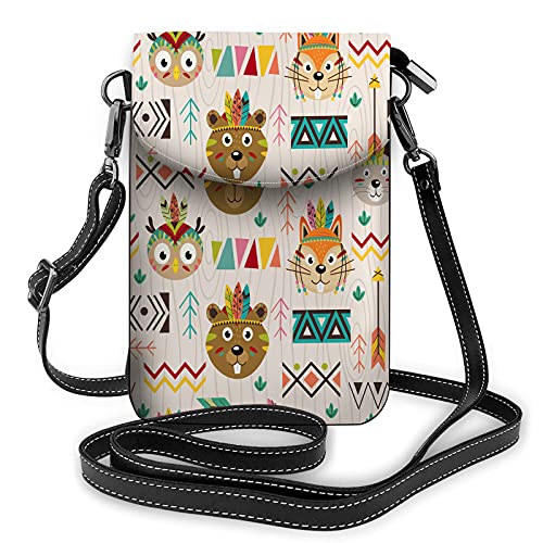 Tiergesicht Crossbody Handy Geldbörse Vintage Wolf Tiger Abstrakt Aztec Carnivore Predator Wild BlackWallet Handtasche von Lawenp