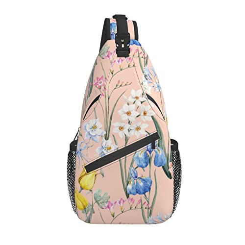 Umhängetasche Aquarell Blume Frühling Botanisch Tulpe Wandern Daypack Crossbody Schulterrucksack Reise Brusttasche für Männer Frauen von Lawenp
