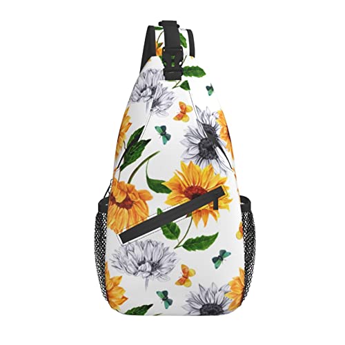 Umhängetasche Aquarell Blume Sommer Blumen Sonnenblume Wandern Daypack Crossbody Schulter Rucksack Reise Brusttasche für Männer Frauen von Lawenp