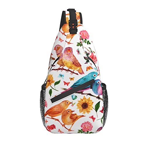 Umhängetasche Aquarell Frühling Vogel Blume Sonnenblume Wandern Daypack Crossbody Schulter Rucksack Reise Brusttasche für Männer Frauen von Lawenp