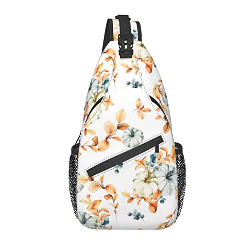 Umhängetasche Aquarell Kürbis Herbst Herbst Blume Wandern Tagesrucksack Crossbody Schulter Rucksack Reise Brusttasche für Männer Frauen von Lawenp