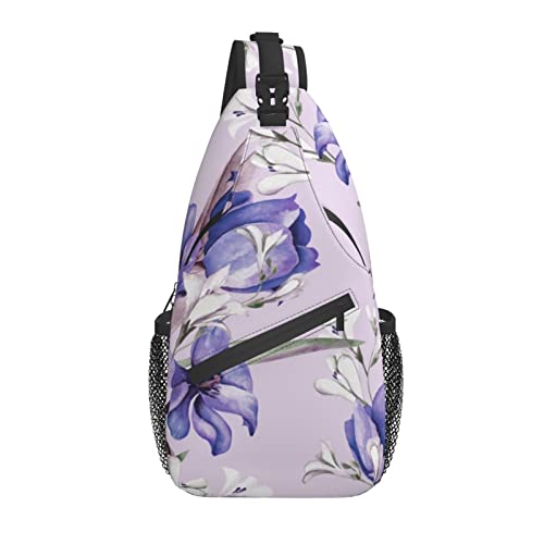 Umhängetasche Aquarell Lila Blume Blüte Wandern Daypack Crossbody Schulterrucksack Reise Brusttasche für Männer Frauen von Lawenp