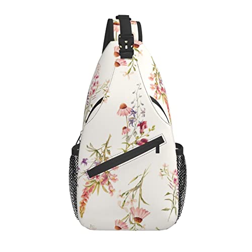 Umhängetasche Aquarell Wilde Blume Blatt Botanisch Wandern Daypack Umhängetasche Schulterrucksack Reise Brusttasche für Männer Frauen Umhängetasche Aquarell Wilde Blume Blatt Botanisch Wandern Daypack Umhängetasche Schulterrucksack Reise Brusttasche für Männer Frauen von Lawenp
