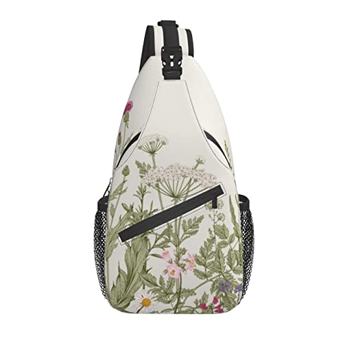Umhängetasche Blume Kräuter Pflanze Bunte Wander Daypack Crossbody Schulter Rucksack Reise Brusttasche für Männer Frauen von Lawenp