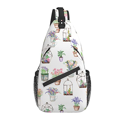 Umhängetasche Botanischer Kaktus Blume Lavendel Tulpe Wandern Daypack Crossbody Schulterrucksack Reise Brusttasche für Männer Frauen von Lawenp