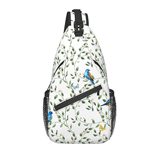 Umhängetasche Botanisches Blatt Schmetterling Vogel Frühling Wandern Daypack Crossbody Schulterrucksack Reise Brusttasche für Männer Frauen von Lawenp