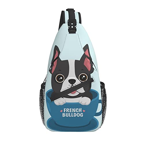 Umhängetasche Französische Bulldogge Blauer Hund Wandern Daypack Crossbody Schulterrucksack Reise Brusttasche für Männer Frauen von Lawenp