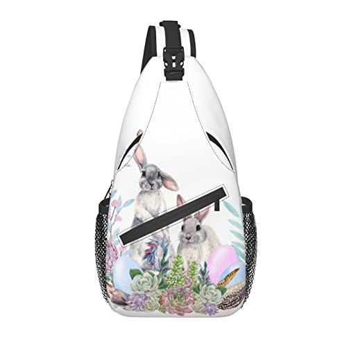 Umhängetasche Frühling Osterhase Kaninchen Kaktus Wandern Daypack Crossbody Schulterrucksack Reise Brusttasche für Männer Frauen von Lawenp