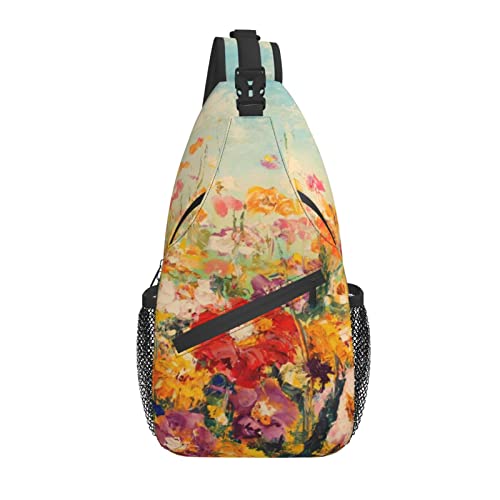 Umhängetasche Frühlingsblume Ölgemälde Kunst Wandern Daypack Crossbody Schulterrucksack Reise Brusttasche für Männer Frauen von Lawenp