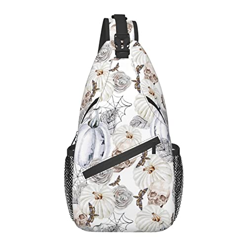 Umhängetasche Kürbis Totenkopf Spinnennetz Halloween Rose Wandern Daypack Crossbody Schulterrucksack Reise Brusttasche für Männer Frauen von Lawenp