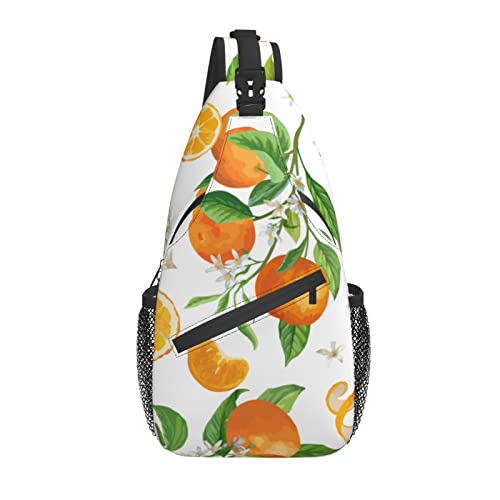 Umhängetasche Orange Aquarell Frucht Blatt Blume Wandern Daypack Crossbody Schulter Rucksack Reise Brusttasche für Männer Frauen von Lawenp