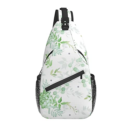 Umhängetasche Sukkulenten Aquarell Weiß Grüne Blätter Wandern Daypack Crossbody Schulterrucksack Reise Brusttasche für Männer Frauen von Lawenp