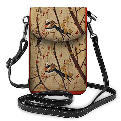 Vögel auf Ästen Umhängetasche Handy Geldbörse Rote Beeren Herbstlaub Baum Natur Kunst SaisonBrieftasche Handtasche von Lawenp