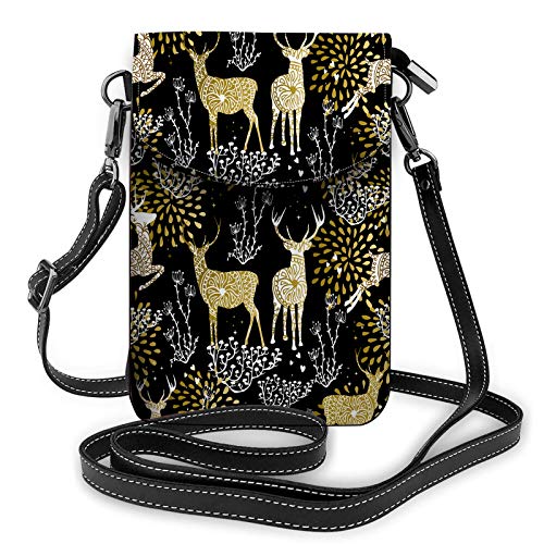 Weihnachten Fancy Hirsch und Naturelemente Umhängetasche Handy Geldbörse Tier Blume Pflanze WinterWallet Handtasche von Lawenp