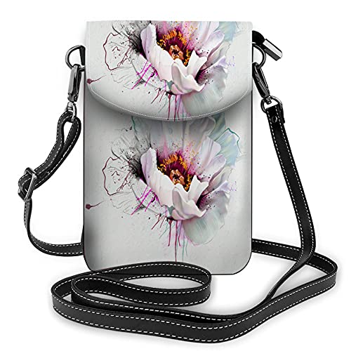 White Poppy Closeup Umhängetasche Handy Geldbörse Blumen Blume abstrakte Kunst MohnpflanzeWallet Handtasche von Lawenp