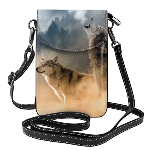 Wolves Wolf Howling Umhängetasche Handy Geldbörse Kleine Umhängetasche PU Damen Umhängetasche Umhängetasche Geldbörse von Lawenp