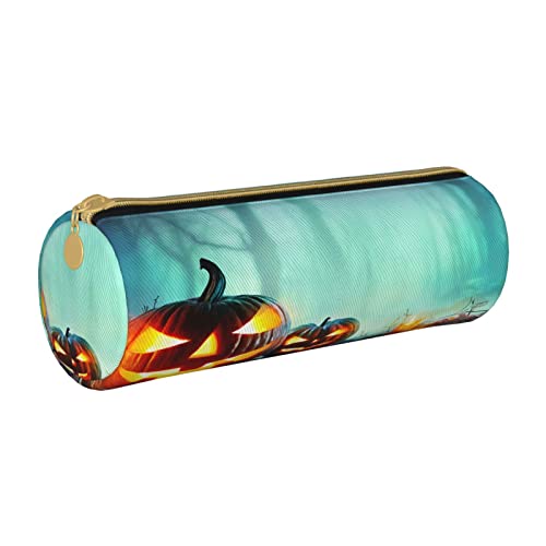 Zylinderförmiges Federmäppchen aus Leder mit Halloween-Muster, tragbares Federmäppchen für die College-Schule von Lawenp