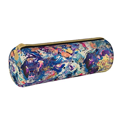 Zylindrisches Federmäppchen aus Leder, buntes Ölgemälde, langlebig, Bleistift-Aufbewahrungstasche, Federmäppchen, Schulbedarf von Lawenp