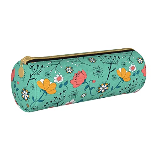 Zylindrisches Federmäppchen aus Leder, natürliches Blumenmuster, langlebig, Büromaterial, Stiftebeutel, Schulbedarf von Lawenp