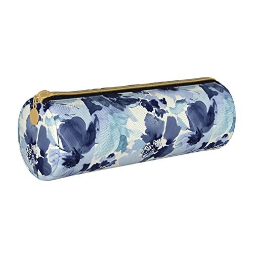 Zylindrisches Federmäppchen aus Leder mit Aquarell-Blumenmuster, langlebig, Büromaterial, Stifteetui, Schulbedarf von Lawenp