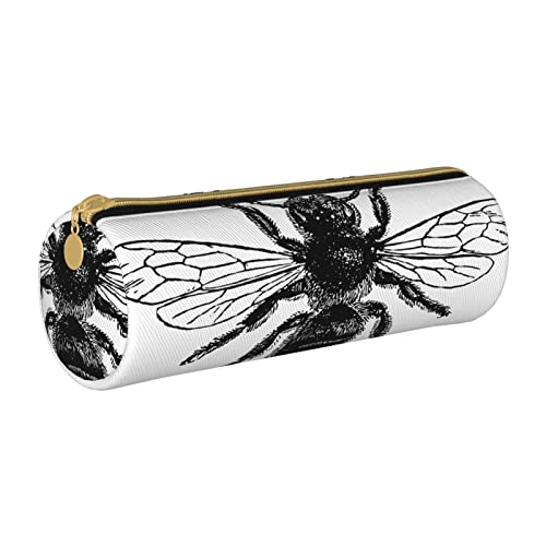 Zylindrisches Federmäppchen aus Leder mit Bienenmuster, tragbares Federmäppchen für die College-Schule von Lawenp