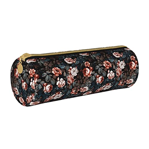 Zylindrisches Federmäppchen aus Leder mit Blumenmuster, tragbare Bleistift-Aufbewahrungstasche, Stifttasche, Schulbedarf von Lawenp