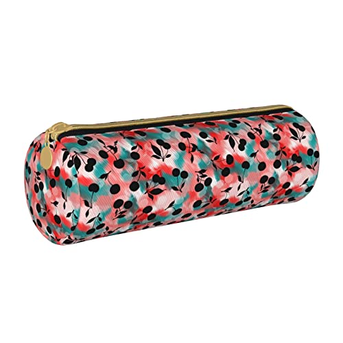 Zylindrisches Federmäppchen aus Leder mit Fruchtmuster, Federmäppchen, tragbare Schreibwaren-Aufbewahrungstasche für die College-Schule von Lawenp