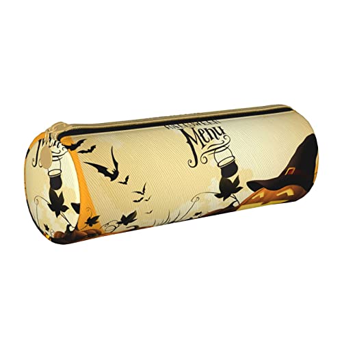 Zylindrisches Federmäppchen aus Leder mit Halloween-Kürbismuster, Federmäppchen, tragbar, für die College-Schule von Lawenp