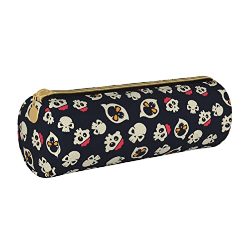 Zylindrisches Federmäppchen aus Leder mit Halloween-Skelettmuster, Federmäppchen, tragbar, für die College-Schule von Lawenp