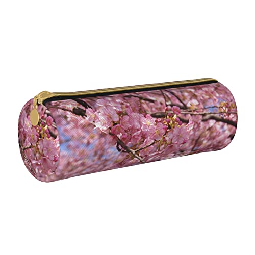 Zylindrisches Federmäppchen aus Leder mit Kirschblütenmuster, strapazierfähiger Büromaterialbeutel, Stiftebeutel, Aufbewahrungs-Organizer von Lawenp