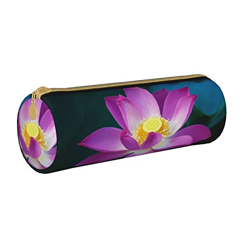 Zylindrisches Federmäppchen aus Leder mit Lotusblumenmuster, strapazierfähiger Büromaterialbeutel, Aufbewahrungsbox für Schreibwaren von Lawenp