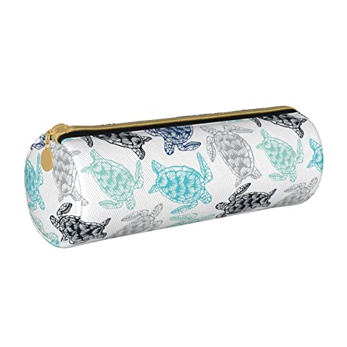 Zylindrisches Federmäppchen aus Leder mit Meeresschildkrötenmuster, Federmäppchen, tragbar, für die College-Schule von Lawenp