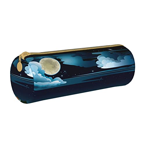 Zylindrisches Federmäppchen aus Leder mit Mondlicht-Designmuster, langlebig, Bleistift-Aufbewahrungstasche, Schreibwaren-Box, Schulbedarf von Lawenp