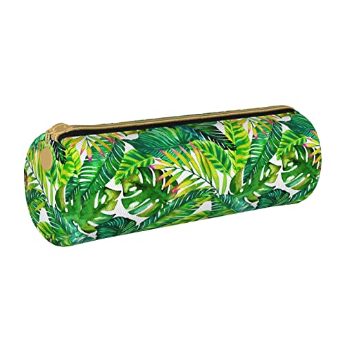 Zylindrisches Federmäppchen aus Leder mit Palmenblatt-Muster, tragbar, Büromaterial, Stifteetui, Schulbedarf von Lawenp
