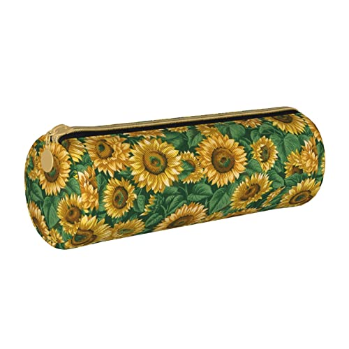 Zylindrisches Federmäppchen aus Leder mit Sonnenblumenmuster, langlebig, Bleistift-Aufbewahrungstasche, Schreibwarenbox, Aufbewahrungsbox von Lawenp