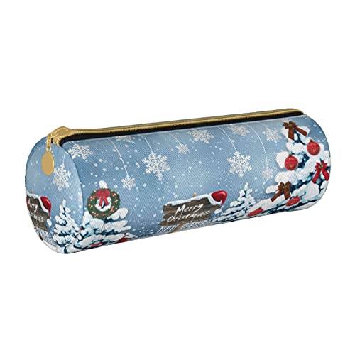 Zylindrisches Federmäppchen aus Leder mit Weihnachtsmuster, langlebig, Bleistift-Aufbewahrungstasche, Stifteetui, Schulbedarf von Lawenp